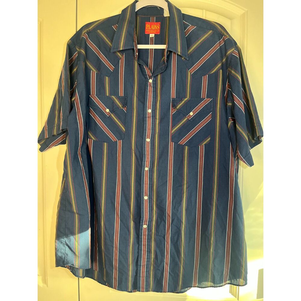 Plains Western Wear Vintage Western Shirt XL Multicolor Striped Pearl Snap